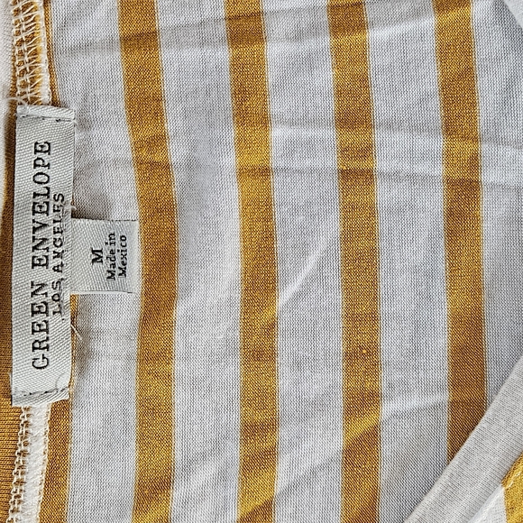 Green Envelope Yellow and White Striped Short Sleeve Top - Picture 2 of 4